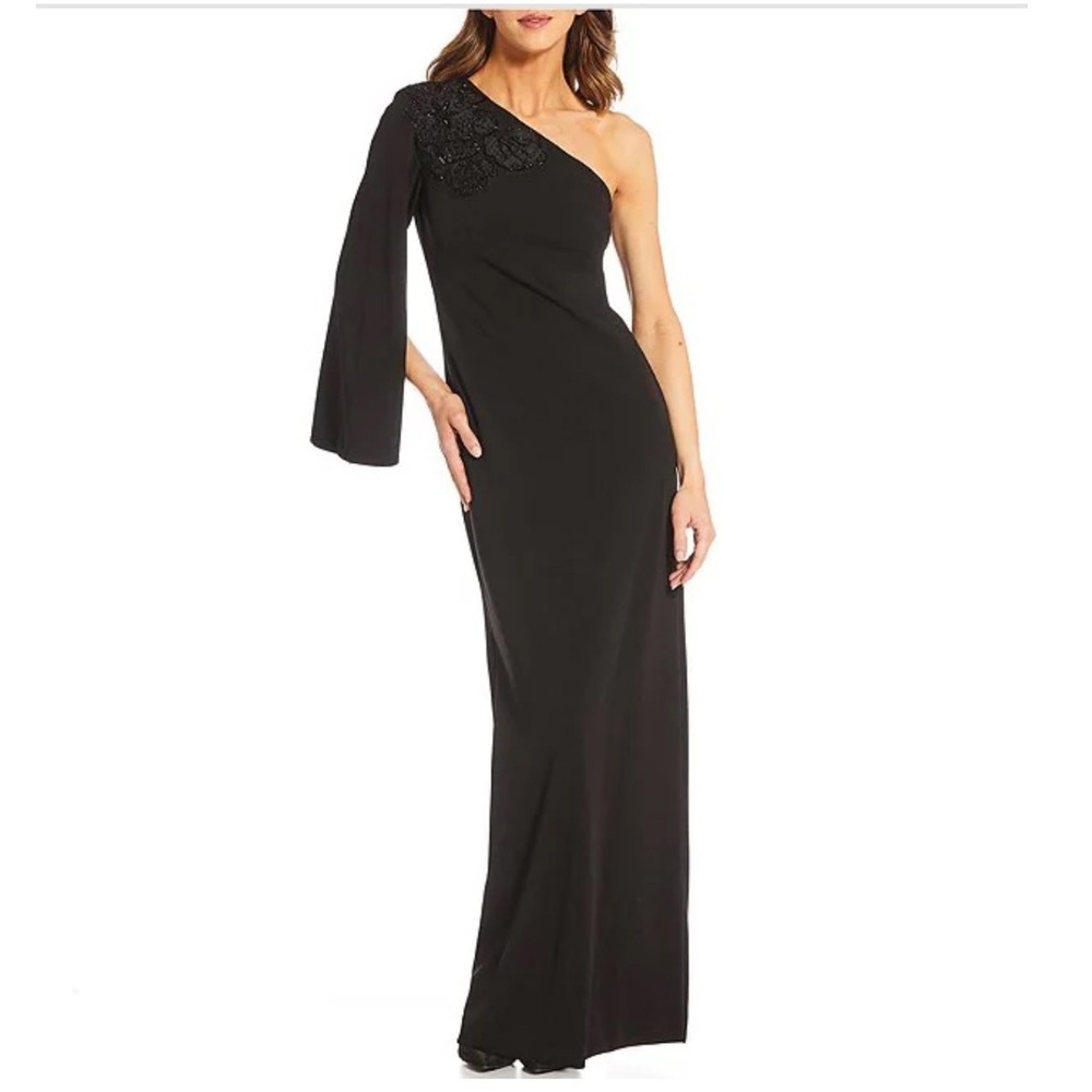 Vince Camuto Womens Black One Shoulder Beaded Bell Sleeve Gown Dress Size 8 NEW